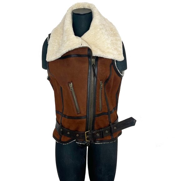 New Ralph Lauren Sleeveless Jacket Vest Shearling Leather New Tags Size XL - Picture 3 of 9